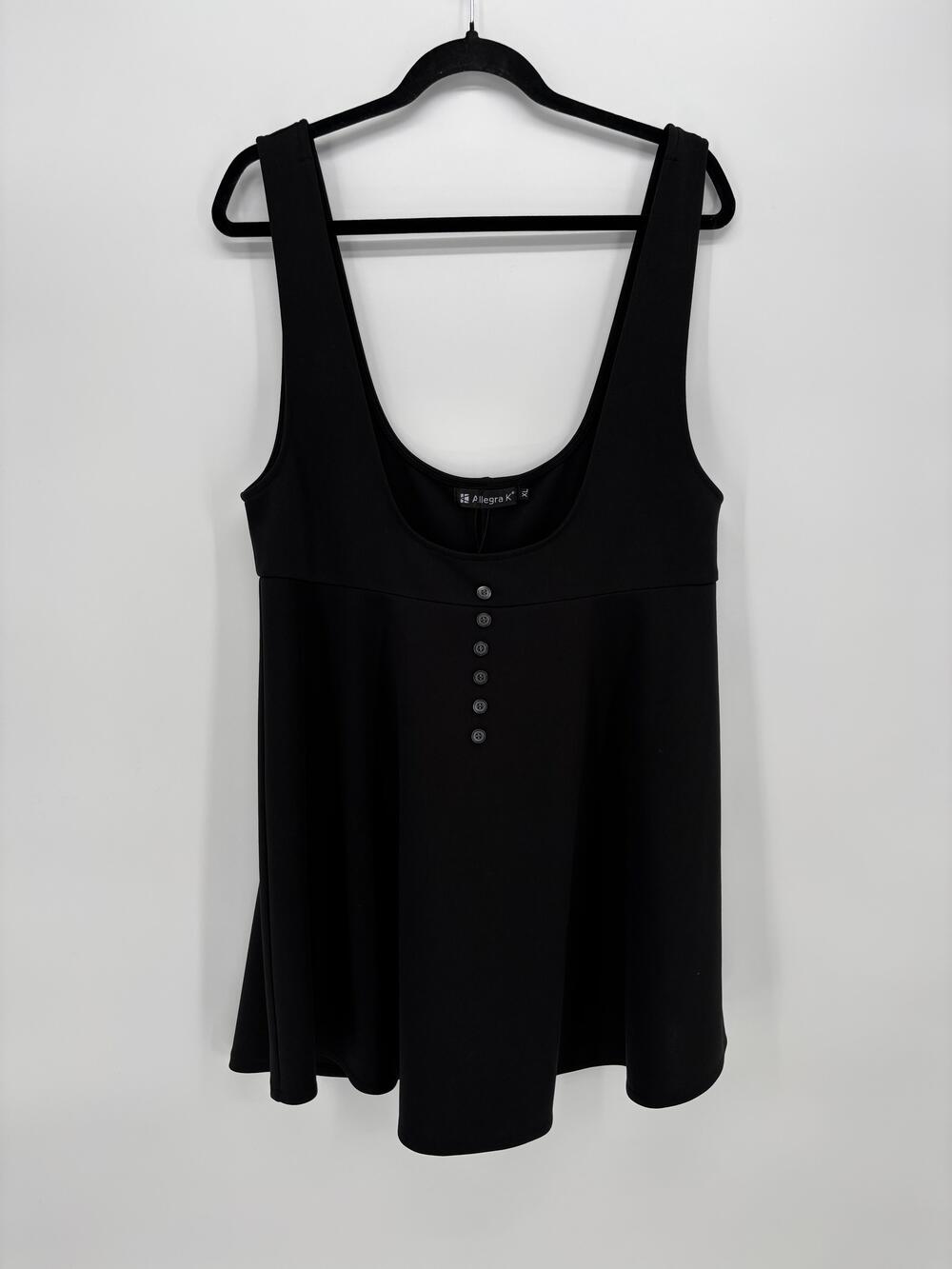 Dress Womens XL Black Tank Trapeze Swing Short Scoop Neck Button Whimsigoth